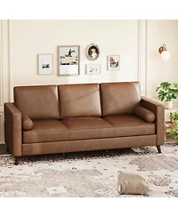 gaomon 81" Faux Leather Sofa, Mid-Century Modern 3-Seater Couch with Deep Seat and Removable Cover