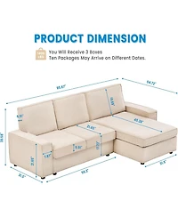 gaomon L-Shaped Modular Sectional Sofa, Deep Seat Corduroy Couch with Chaise, Convertible Sleeper Sofa