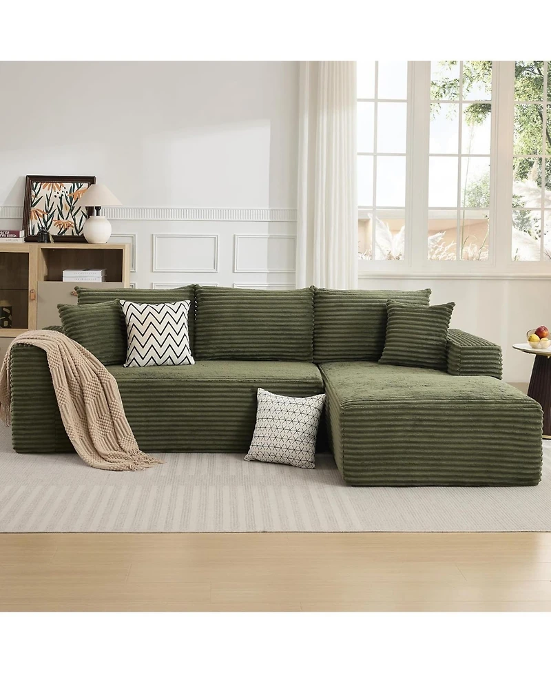gaomon 108" Cloud Sectional Sofa, L-Shaped Couch with Deep Seat, Corduroy, Green Right Chaise