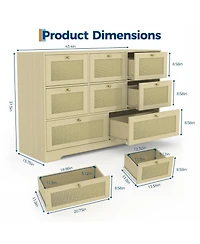 gaomon Rattan Dresser with 6 Drawers, Modern Boho Wooden Dresser for Bedroom Storage, Wicker Chest of Drawers with Metal Handles