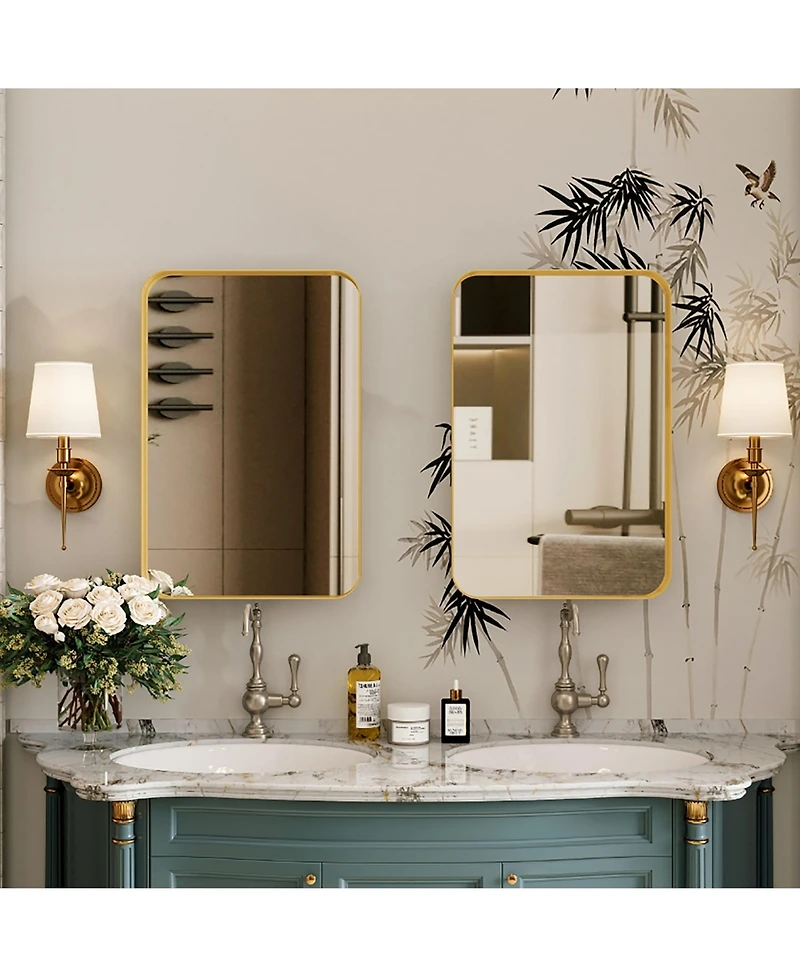 Busdays 16x24 Inch Recessed Metal Framed Cabinet with Mirror and Adjustable Shelves Wall Mirror with Storage for Bathroom.