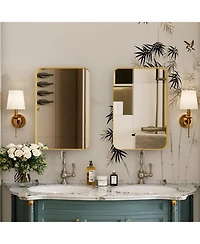 Busdays 16x24 Inch Recessed Metal Framed Cabinet with Mirror and Adjustable Shelves Wall Mirror with Storage for Bathroom.