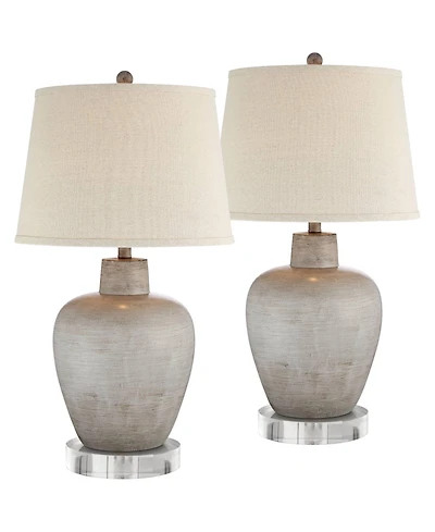 Regency Hill Glenn Rustic Farmhouse Table Lamps Set of 2 with Round Risers 28 1/2" Tall Neutral Fabric Drum Shade for Bedroom Living Room Nightst