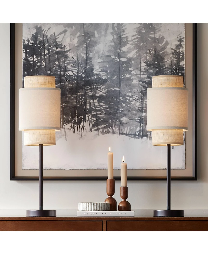 360 Lighting Tull 27" Tall Modern Table Lamps Set of 2 Usb Port Ac Power Outlet Living Room Charging Tan Tiered Shade