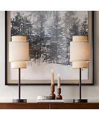 360 Lighting Tull 27" Tall Modern Table Lamps Set of 2 Usb Port Ac Power Outlet Living Room Charging Tan Tiered Shade