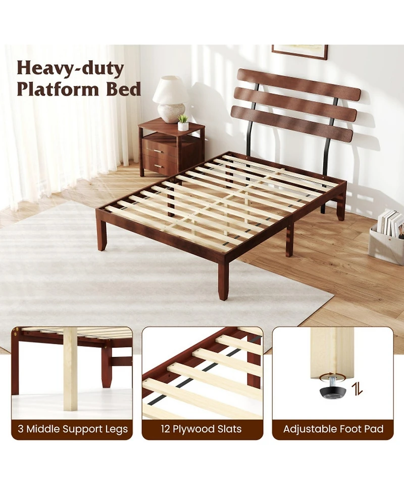 GOUUNl Metal and Wood Platform Bed Frame with Headboard and Retro Headboard