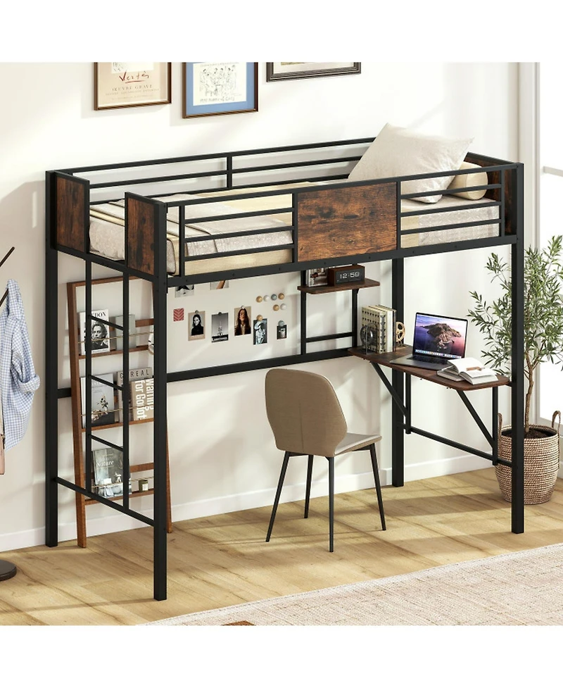 Gouun Loft Bed with Safety Guardrails and Ladder
