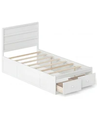 Gouun Twin Solid Wood Platform Bed Frame with Storage Drawers and Headboard