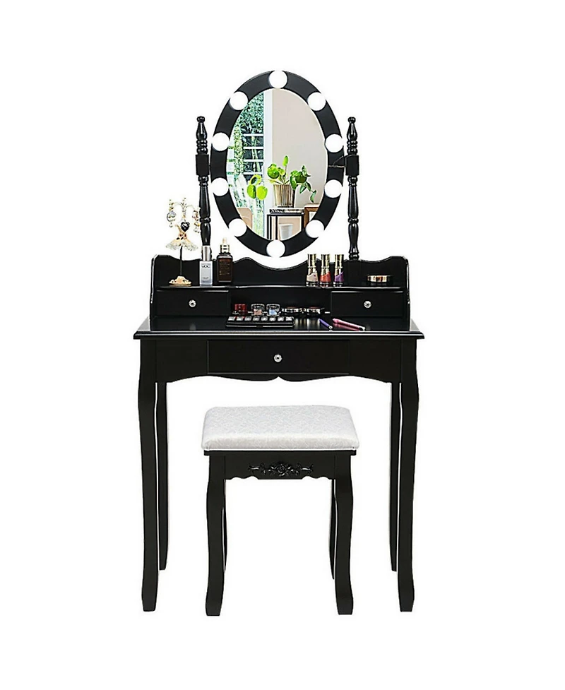 Gouun Oval Mirror Makeup Vanity Set with 10 Led Dimmable Bulbs and 3 Drawers