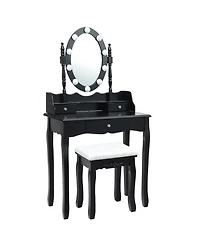 Gouun Oval Mirror Makeup Vanity Set with 10 Led Dimmable Bulbs and 3 Drawers