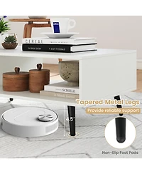 Gouun 31.5 in Mid-Century Modern 2-Tier Coffee Table with Open Compartments