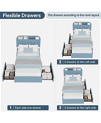 gaomonUpholstered Platform Bed with Storage Headboard and 2 Drawers- Boucle Fabric- Bookcase- Easy Assembly- No Box Spring Needed