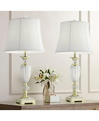 Vienna Full Spectrum Traditional Table Lamps 28.75" Tall Set of 2 Faceted Crystal and Brass Bell Shade for Living Room Family Bedroom