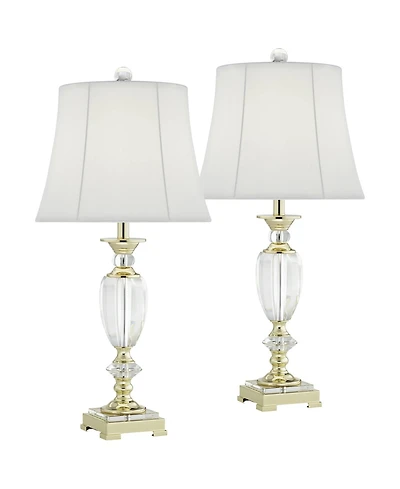 Vienna Full Spectrum Traditional Table Lamps 28.75" Tall Set of 2 Faceted Crystal and Brass Bell Shade for Living Room Family Bedroom