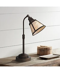 Regency Hill Rustic Farmhouse Desk Lamp 18 1/2" High with Usb Dimmer Satin Bronze Metal Blond Mica Shade for Bedroom Living Room House Bedside Home