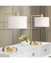 360 Lighting Colby 21" High Small Modern Desk Lamps Set of 2 Usb Port Ac Power Outlet Finish Metal Charging