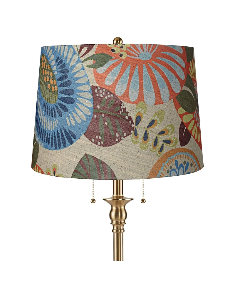360 Lighting Dyna Traditional 58" Tall 2-Light Standing Floor Lamp Pull Chain Antique Brass Finish Drum Tropical Flower Shade