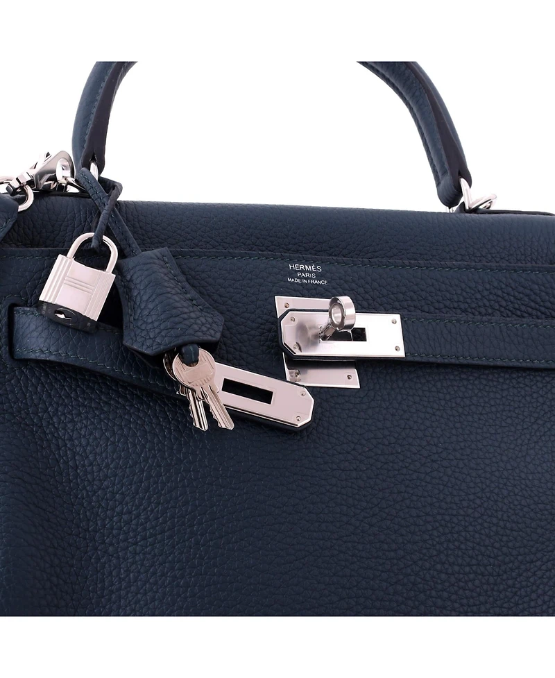 Pre-Owned HERMES Kelly 28 Handbag Green Clemence with Palladium Hardware