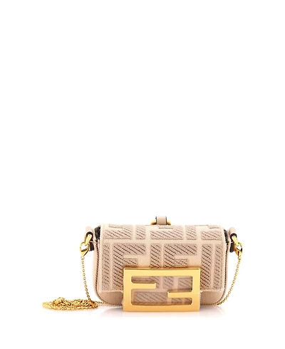 Pre-Owned Fendi Nano Chain Baguette Charm Bag Zucca Embroidered Canvas