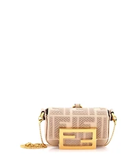 Pre-Owned Fendi Nano Chain Baguette Charm Bag Zucca Embroidered Canvas