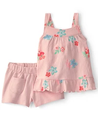 Carter's Girls' 2T-5T Floral Ruffle Top and Shorts, 2-Piece Set