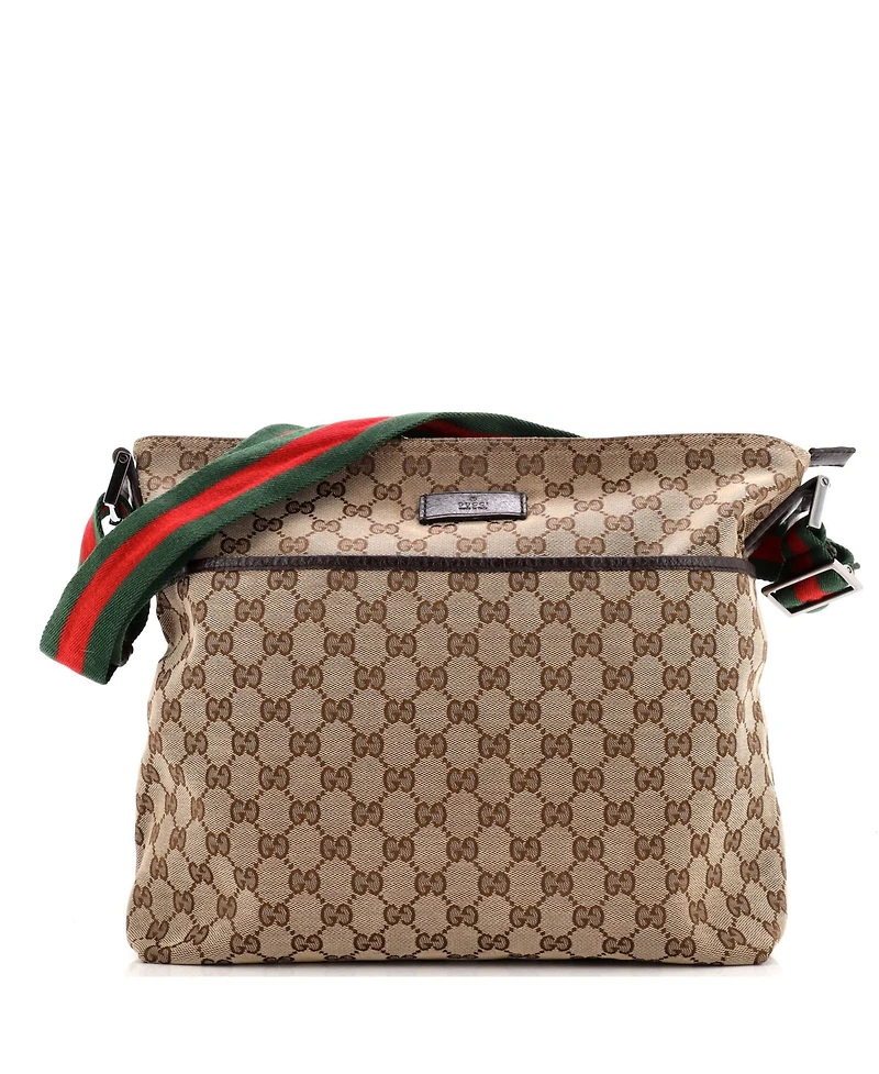 Pre-Owned Gucci Medium Front Pocket Web Messenger Gg Canvas