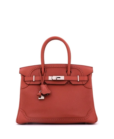 Pre-Owned HERMES Birkin 30 Handbag Orange Clemence and Evercolor with Palladium Hardware