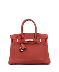 Pre-Owned HERMES Birkin 30 Handbag Orange Clemence and Evercolor with Palladium Hardware