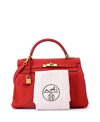 Pre-Owned HERMES Kelly 32 Handbag Red Togo with Gold Hardware