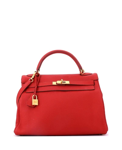 Pre-Owned HERMES Kelly 32 Handbag Red Togo with Gold Hardware