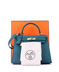 Pre-Owned HERMES Kelly 28 Handbag Green Epsom with Gold Hardware
