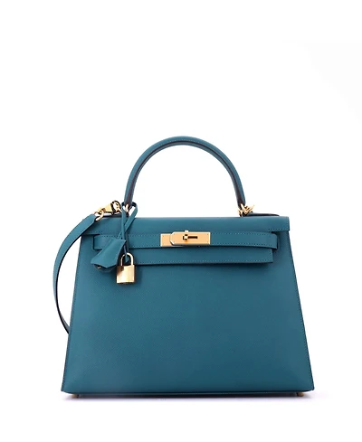 Pre-Owned HERMES Kelly 28 Handbag Green Epsom with Gold Hardware
