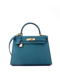 Pre-Owned HERMES Kelly 28 Handbag Green Epsom with Gold Hardware