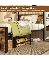 Gouun Twin Metal and Wood Platform Bed Frame with Headboard and Industrial Design