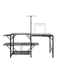 Gouun Folding Camping Kitchen Table with Sink Side Tables and Storage Shelves