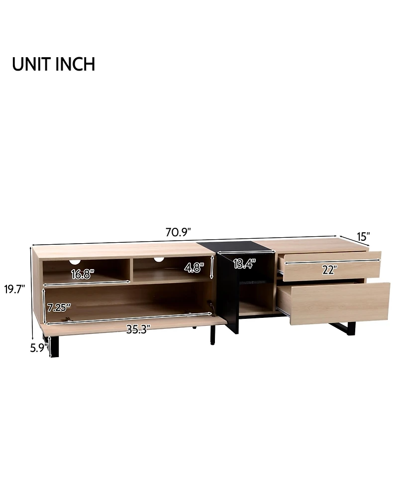 Rainsken Modern Tv Stand for 80'' Tv, Wooden Entertainment Center with Double Storage Space and Drop Down Door, Media Console Table for Living Room