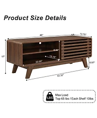 Rainsken Tv Stand with Slatted Sliding Door, Mid Century Modern Media Console Table for 50 Inch Tv, Entertainment Center for Living Room