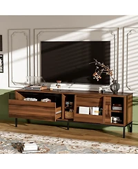 Rainsken Tv Stand for TVs up to 75 Inches, Media Console Entertainment Center with Drawer, Sliding Doors and Adjustable Shelves for Living Room