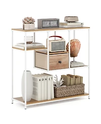 Gouun 40 in Console Table with Fabric Drawer and 4 Staggered Open Shelves