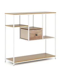 Gouun 40 in Console Table with Fabric Drawer and 4 Staggered Open Shelves
