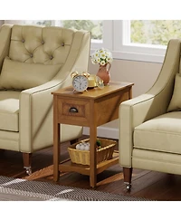 Gouun Set of 2 Retro Narrow End Tables with Drawer and Open Shelf