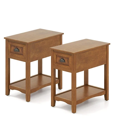 Gouun Set of 2 Retro Narrow End Tables with Drawer and Open Shelf