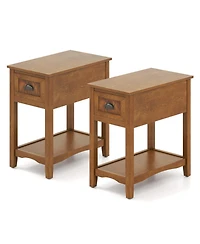 Gouun Set of 2 Retro Narrow End Tables with Drawer and Open Shelf