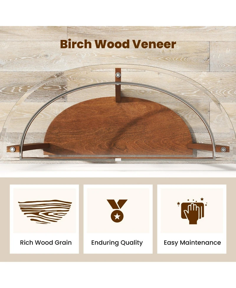 Gouun 40 in Half-Moon Tempered Glass Console Table with Open Shelf