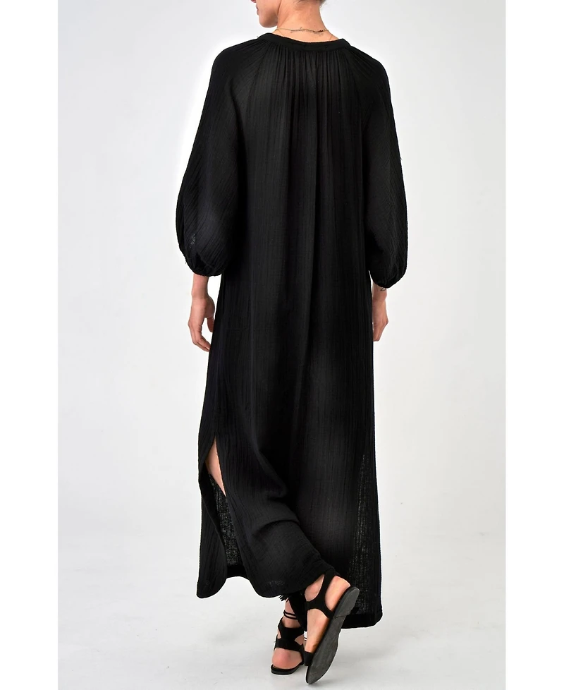 Ocean+Main Women's Avery Long Tie Neck Dress Gauze Caftan