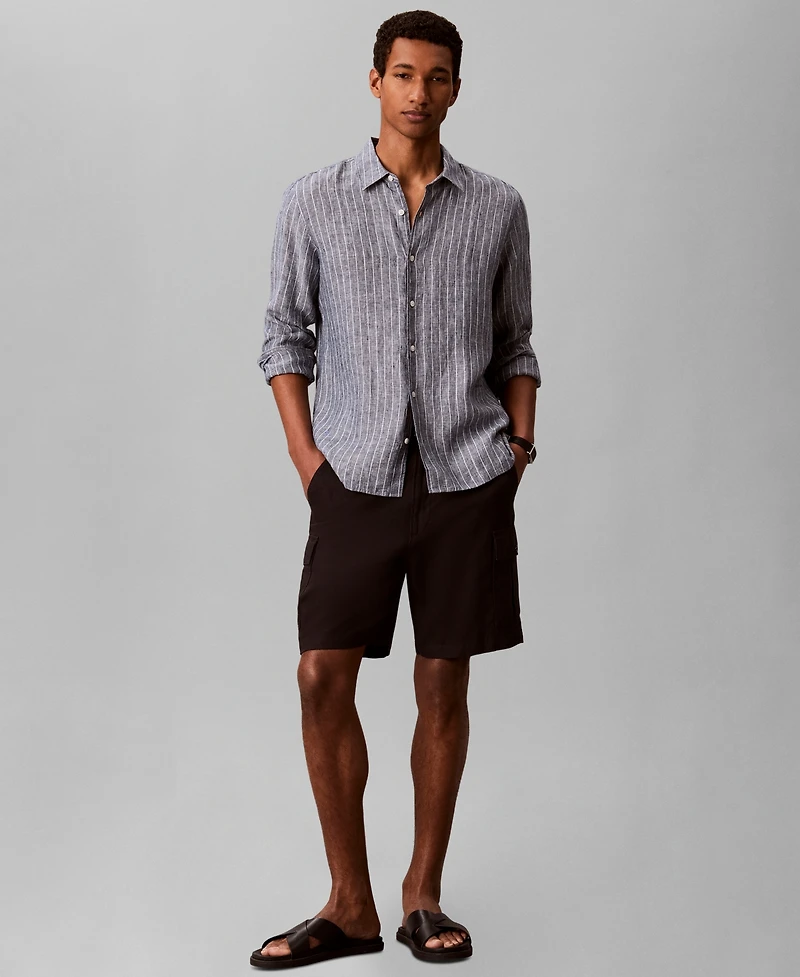 Calvin Klein Men's Yarn-Dyed Pinstripe Linen Classic Shirt