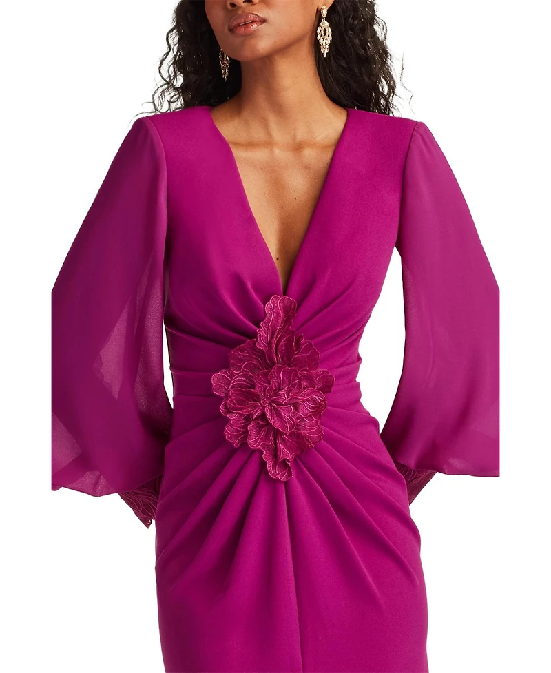 Tadashi Shoji Women's Sahana Bishop Sleeve Plunge Gown