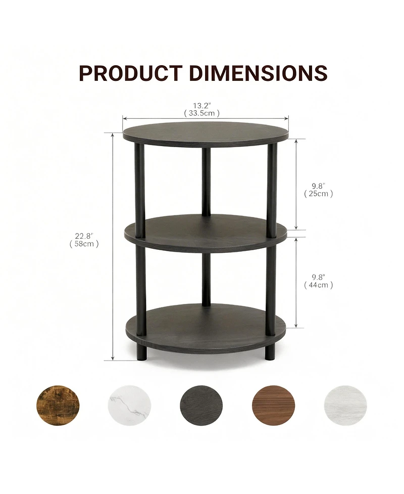 Yigii Small Round End Table 3 Tier Industrial Nightstand Side shelf Bedroom Living Room