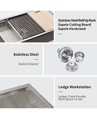 Busdays 32" Undermount Kitchen Sink, 16G Stainless Steel Ledge Workstation Single Bowl