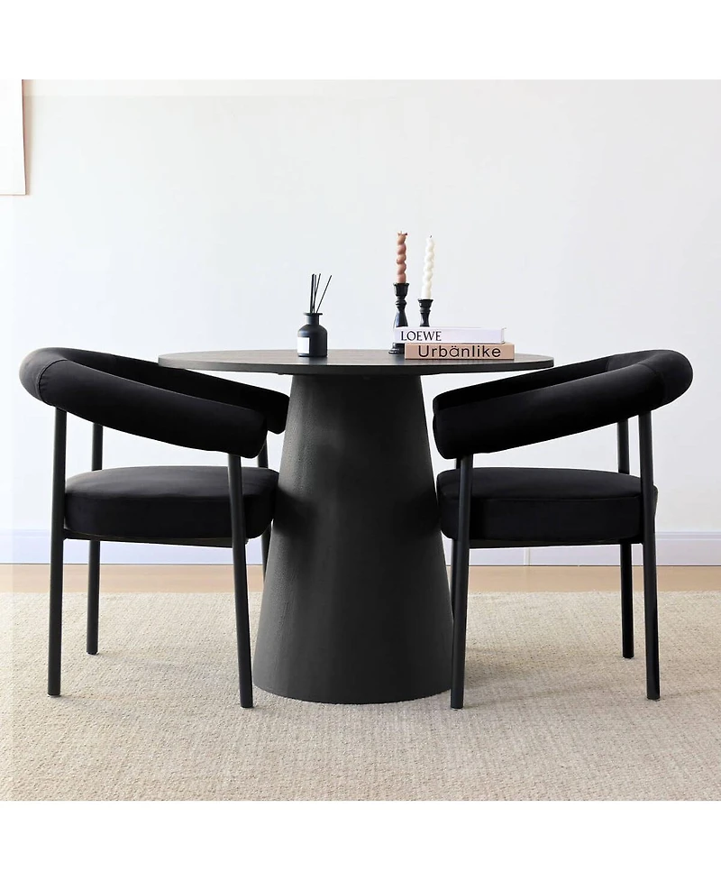 Maison Boucle Set of 2 Velvet Upholstered Dining Armchairs Curved Arms Metal Frame